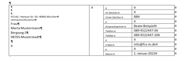 DIN 5008 Anschriftenfeld