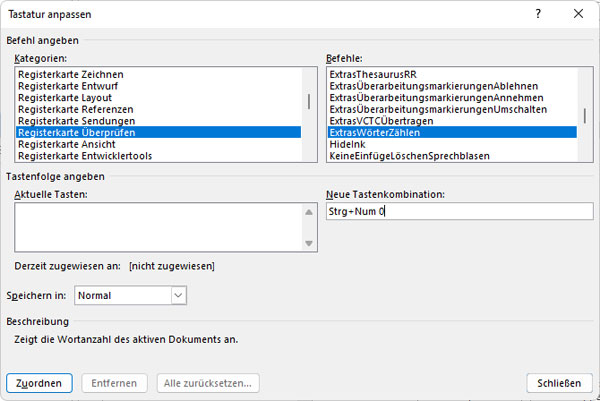 Tastenkombination erstellen in Word